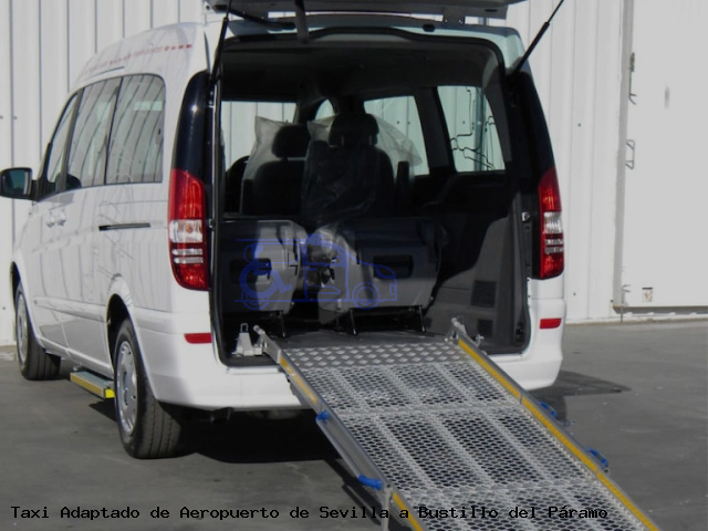 Taxi accesible de Bustillo del Páramo a Aeropuerto de Sevilla